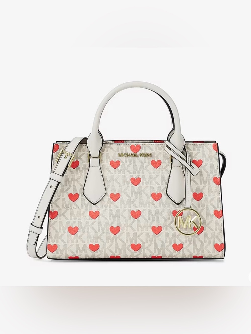 Michael Kors White Satchel with Red Heart Print